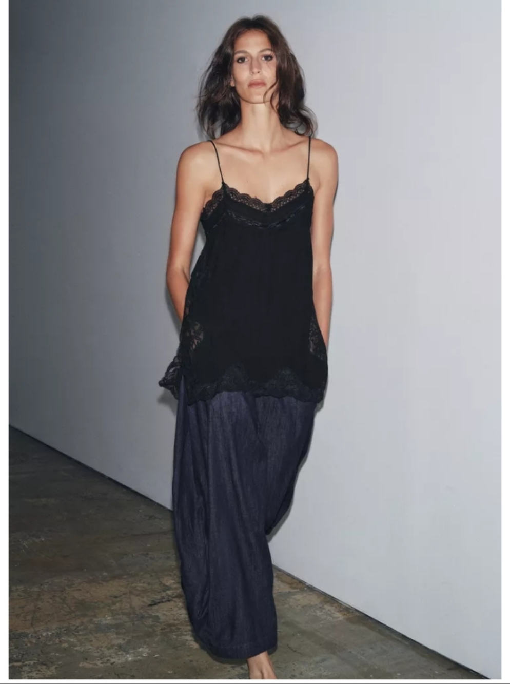 Zara Black Lace-Trim Slip Cami